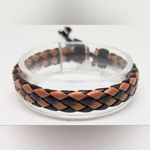 Men's bracelet‎ leather braided checkered new brown e33